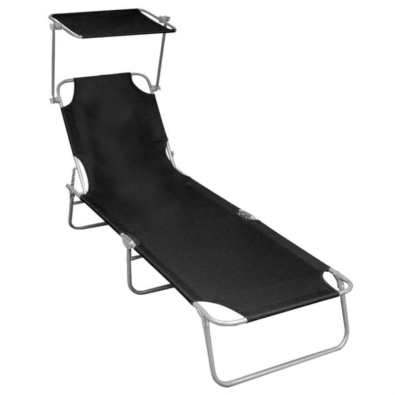Casafoyer Folding Sun Lounger with Canopy Black Aluminium