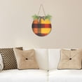 thumbnail image 6 of Orange Plaid Pattern Front Door Porch Decoration Hanging Sign with Artificial Green Plants and Bow for Home Outdoor Indoor, 6 of 7