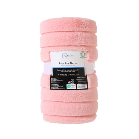 MAINSTAYS PINK STRIPE FAUX FUR THROW, 50″ X 60″, ADULT/TEEN