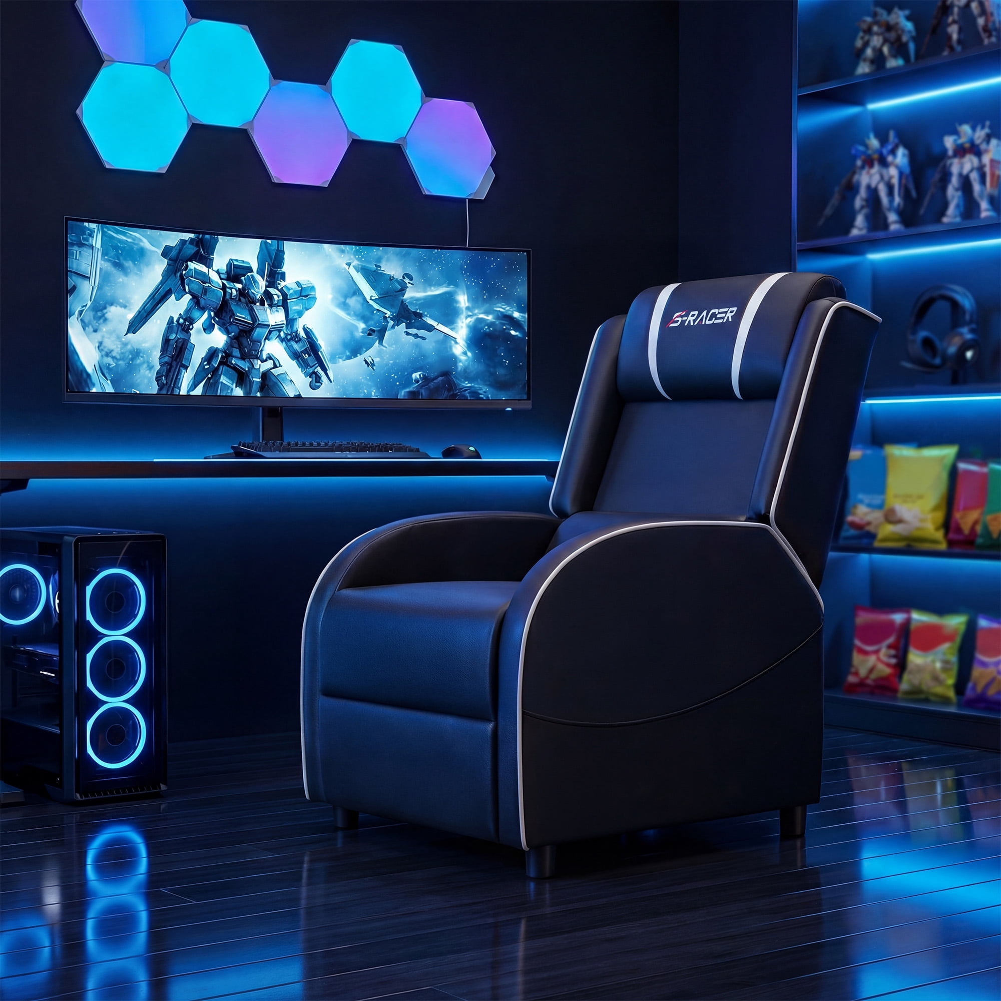 Homall Massage Gaming Recliner Chair Video Game Chair Racing Sofa Chair PU Leather Living Room Sofa Single Home Theater Seating, White