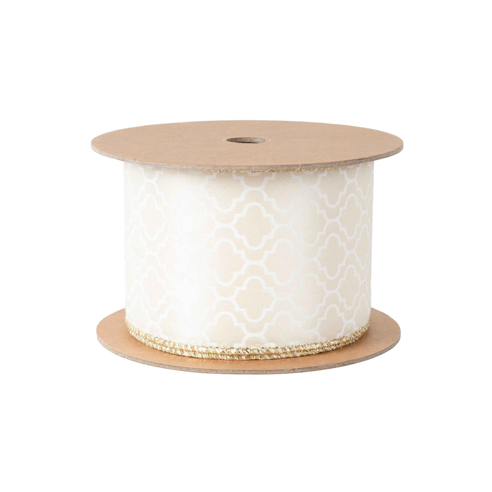 LaRibbons 2 1/2" Wired Ribbon, Geometry on Ivory, 10 Yard Roll