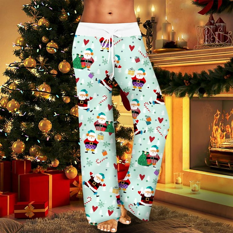 Lisingtool Pajamas for Women Womens Leisure Pants Christmas Printed Home  Pants Wide Leg Pants Pajama Pants Pull Rope Elastic Waist Pants for Women  Wine 