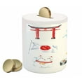 thumbnail image 2 of Japanese Piggy Bank, Hand Drawn Traditional Elements Watercolors Torii Gate Origami Bird Flag Lacky Cat, Ceramic Coin Bank Money Box for Cash Saving, 3.6" X 3.2", Multicolor, by Ambesonne, 2 of 4