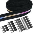 Goyunwell 5 Rainbow Zipper Tape, 10yds with 20pcs Black Zipper Pulls