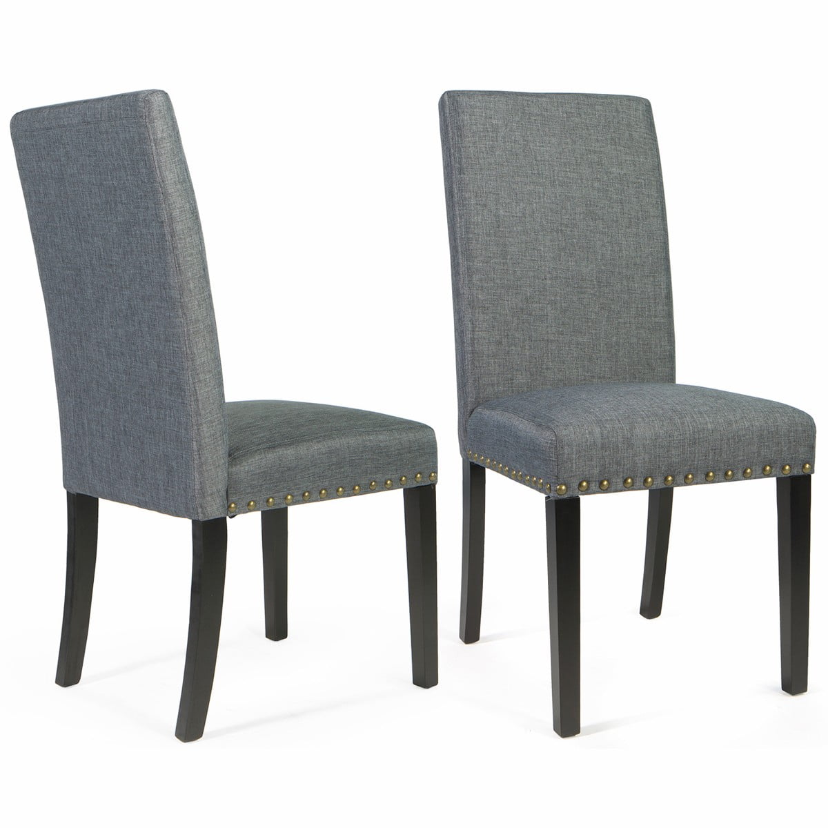 Barton 2pcs Parson Dining Chair Armless Side Chair High-Backrest w/ Nailhead Trim, Grey