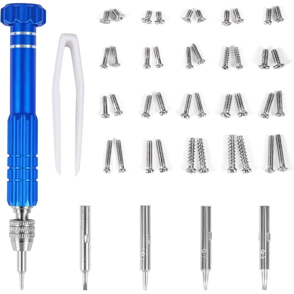 Eyeglass Repair Kit with 20 Screws, 5-in-1 Precision (5 bits in 1 Handle), Tweezers - Suitable for Various Eyeglass Screw Repairs