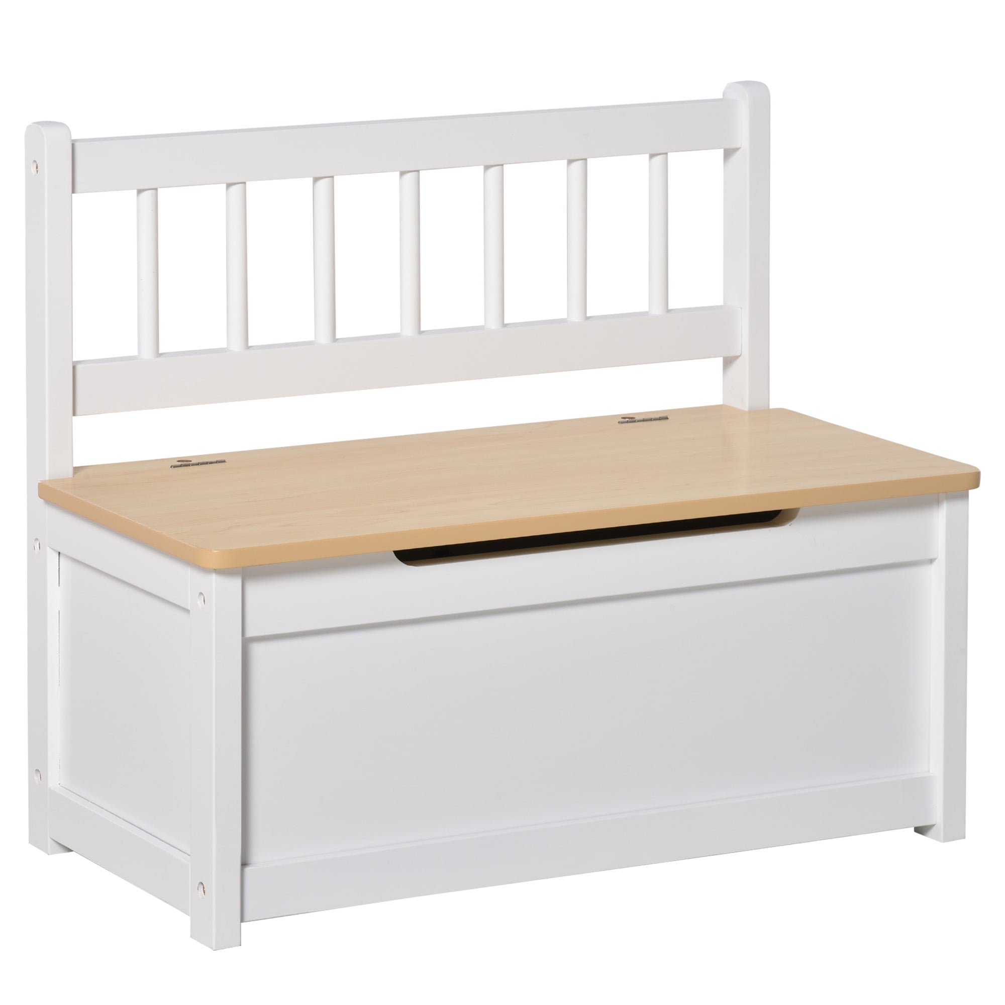 Qaba 2-in-1 Kids Wooden Toy Organizer Chest Storage Box with Seat Bench Cabinet Chunk Cube with Safety Pneumatic Rod White