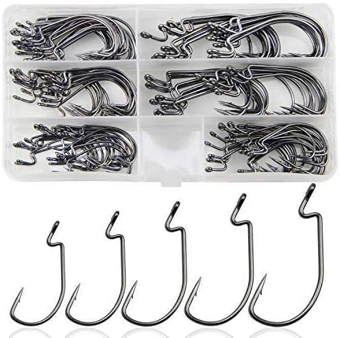 Bass Fishing Worm Hooks Kit, 120pcs 3X Offset Fishing ...