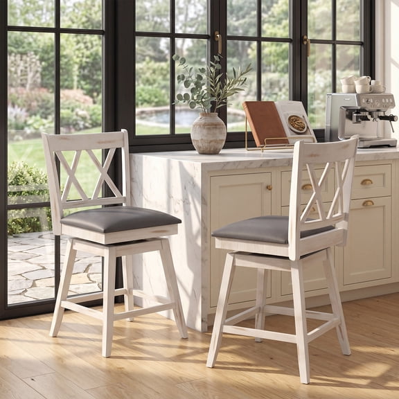 ELLEGNT 2-Piece Swivel Bar Stool Set, Bar Chairs with Backrest, Padded Seat for Kitchen Dining Room
