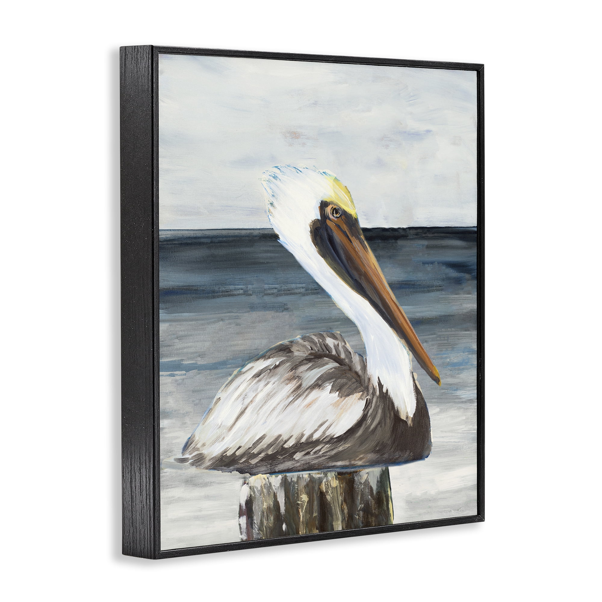 Stupell Industries Resting Beach Pelican Animals & Insects Painting Black Framed Art Print Wall Art, 11 x 14