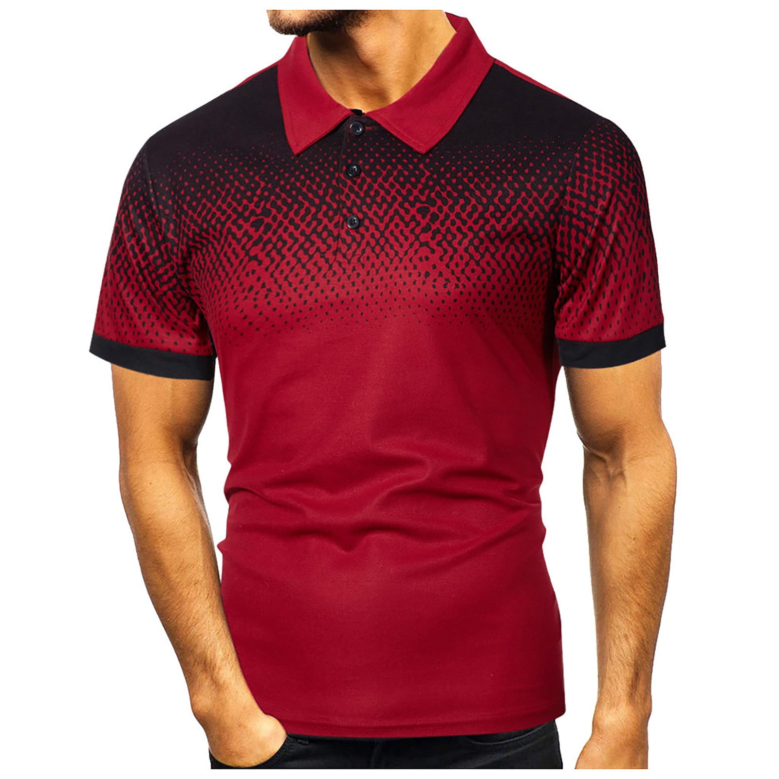 for Men Clearance red Polo Shirt with White Collar Dark Brown