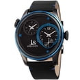 thumbnail image 2 of Men's Quartz Dual Time Stainless Steel Black Leather Strap Watch, 2 of 6