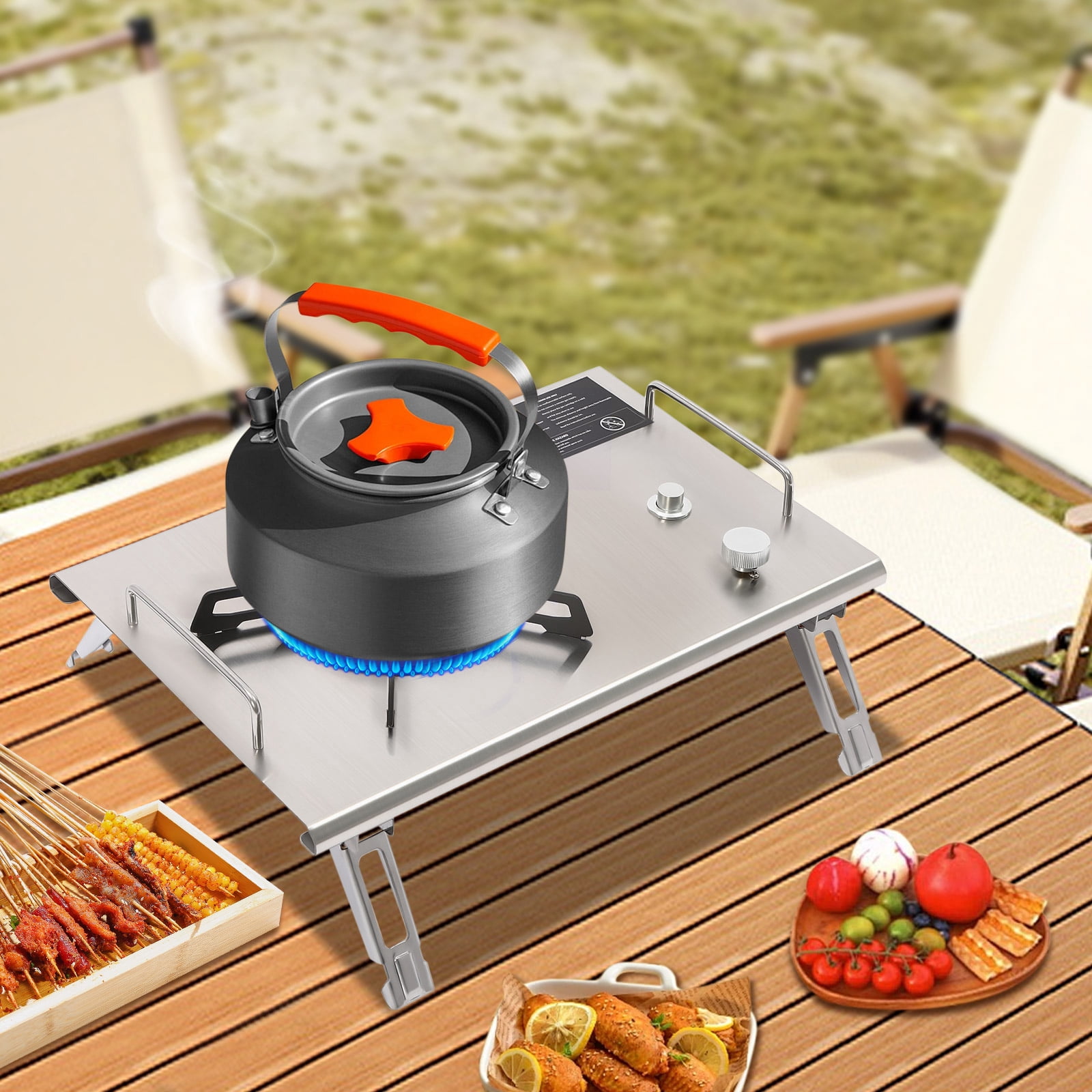 Portable Camp Stove Folding Single-Burner Gas Stove with Carrying Handle Electronic Ignition, for Outdoor Cooking RV Picnicking