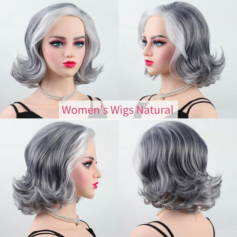 Mid-length Grey Wavy Bob Wigs for Women Short Gray Curly Wig  display picture 3