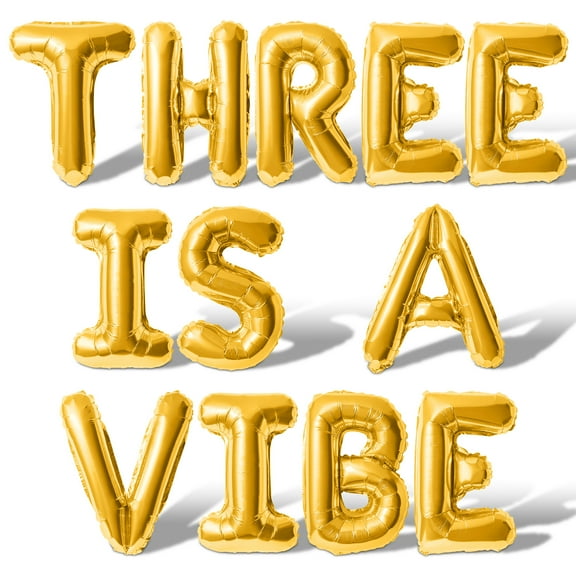 Letter Balloons - THREE IS A VIBE 16" Inch Alphabet Letters Foil Mylar Balloon 3rd Birthday Party Banner (Gold)