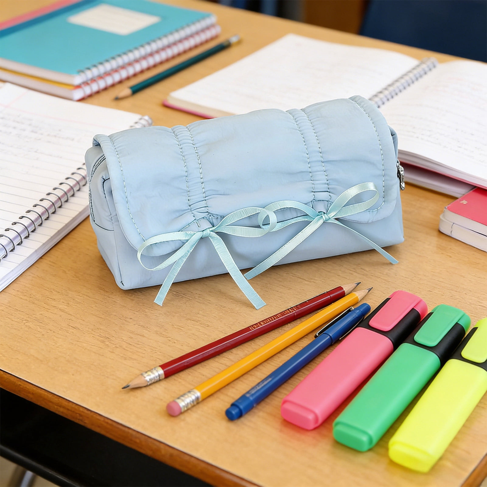 Fufafayo Teen Pencil Pouch Desktop Organizer, Large Capacity Stationery Case for Pens And Supplies, Zipper Study Pencil Bag ForKidsTeens College, Study Desk Accessory for Home Office Classroom