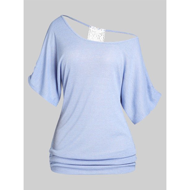 Camiseta con Puntilla Escotada de Panel en Contraste de Talla Extra Rosegal Camisetas tallas grandes