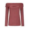 thumbnail image 4 of aidice Off the Shoulder Tops for Women Long Sleeve Slim Fitting Comfy Ruched Solid Color Tee Shirts, 4 of 8