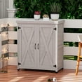 thumbnail image 3 of Outdoor Potting Bench with Storage Cabinet and Metal Top Garden Workstation Table for Planting Gardening Tool Organization Rustic Wood Patio Balcony Deck Greenhouse Backyard Workbench, 3 of 12