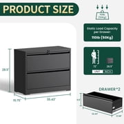 IKIMI 2-Drawer Lateral File Cabinet with Lock, 35.4 W Metal Filing Cabinet for Letter/Legal/A4 Files, Black
