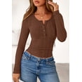 thumbnail image 2 of Camisa de Mujer PRETTYGARDEN Marrón Henley Ajustada M, 2 of 8