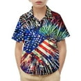 thumbnail image 2 of MKOSPLRT Kids 4th of July Shirts Short Sleeve USA Flag Tshirts Lapel Collar Button Down Shirts Funny Holiday Graphic Tees 2-15 Years, 2 of 9