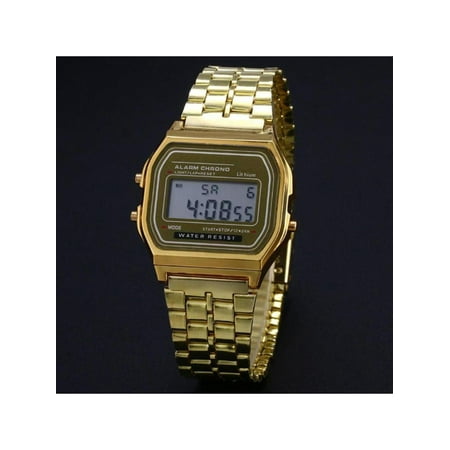 Men Stainless Steel Band LCD Digital Wrist Watch Sport Square Quartz Watches