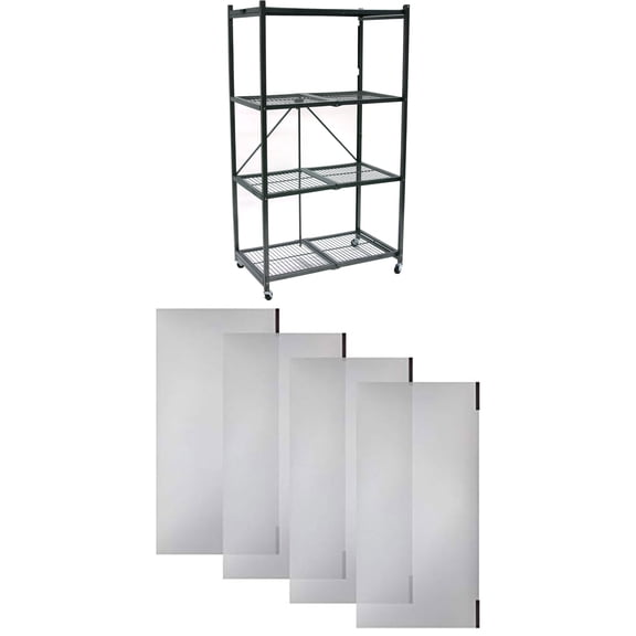 Origami 4 Tier Folding Storage Rack with 4 Magnetic Wire Shelf Liners, Gray