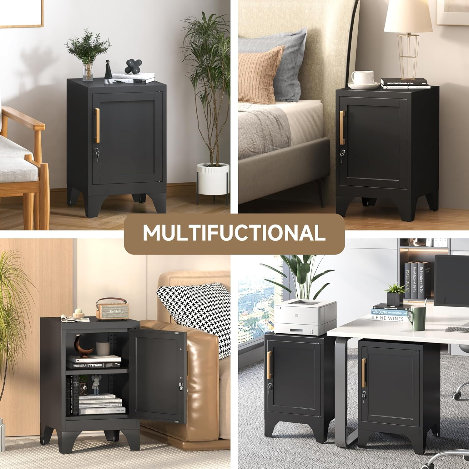 Black Metal Storage Locker with Adjustable Shelf & Removable Legs - 2-Tier Utility Cabinet for Bedroom, Home, Office (Easy Assembly)