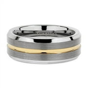 Tungsten Rings for Men Two Tone Silver Wedding Bands Gold Grooved Matte Finish Size 6-16 (Tungsten, 6)