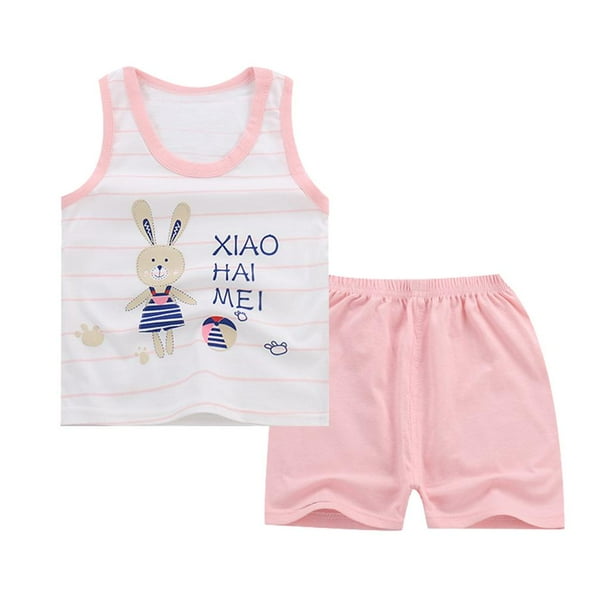 Bebé niño niña sin mangas de dibujos animados Casual traje chaleco pantalones pantalones cortos ropa Conejo 70 perfke traje de verano para niños