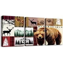 Hieng Kids Bear Canvas Wall Art for Living Room Bedroom Wild Animal Hunting Picture Wall Decor Girls Cabin Wall Painting Posters and Prints Western Rustic Farmhouse Bathroom Wall Art Unframed