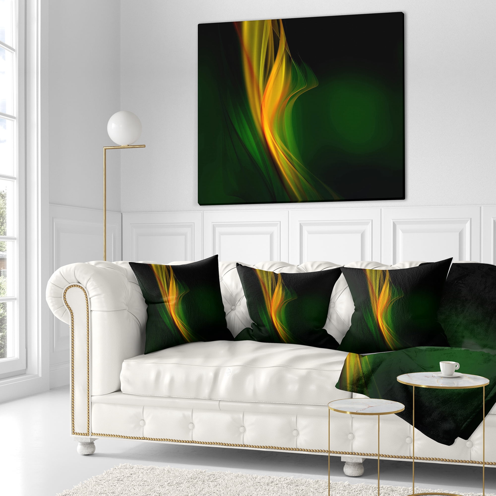 Designart Green Gold Upright Waves - Abstract Throw Pillow - 18x18