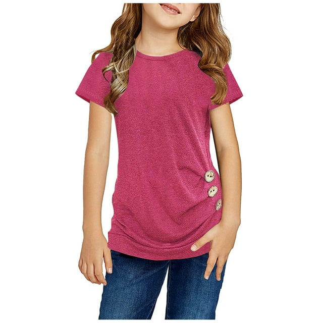 jovati Enfants Filles Tuniques Décontractées Hauts Nœud devant Boutons Manches Courtes Blouse T-Shirt Tee