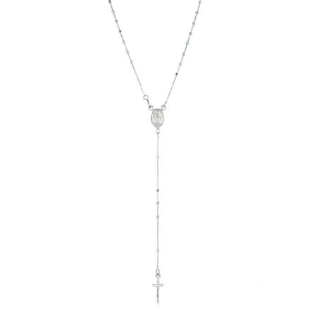 - Bead Rosary Cross Drop Necklace in Sterling Silver