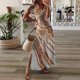 thumbnail image 2 of Gibobby Vestido largo de verano para mujer Mujeres Vestido de primavera Vestido Casual Loose Vestido Floral Ink Impreso de mangas Vestido largo elegante vesti(Caqui,XL), 2 of 5
