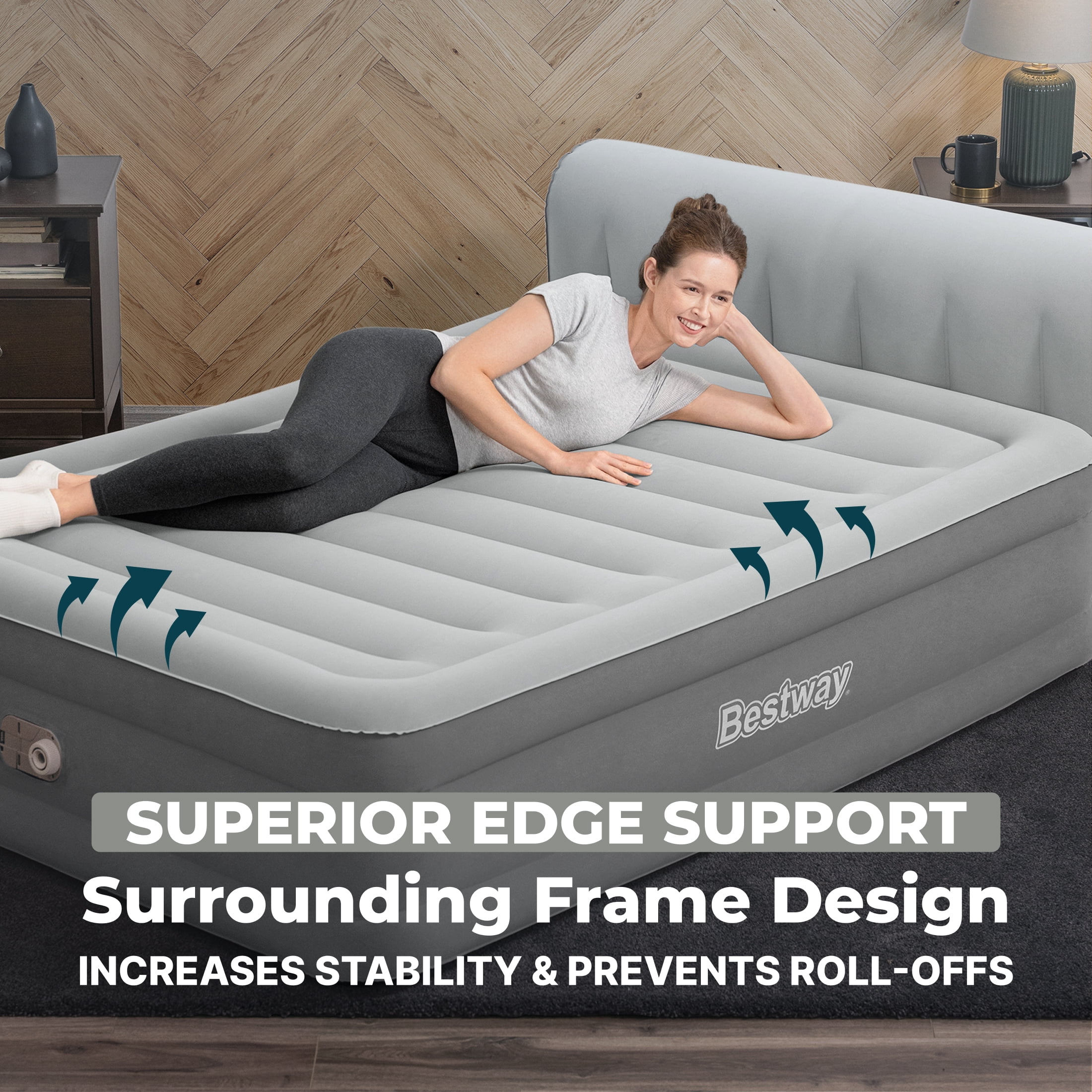 Bestway SleepSupport Air Mattress Queen 18” with Headboard, Built-in AC Pump