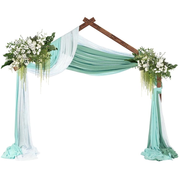 9FT Roof Arch Backdrop Stand, Roof Style Wooden Wedding Arch for Ceremony Party Anniversary Celebration Birthday, Natural Wood Rustic Arbor