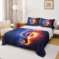 jejeloiu Music Melody Full Size Sheets,Musical Theme Bed Sheets,Blue Orange Black Sheet Sets For Kids,Super Cozy Room Decor,4pcs