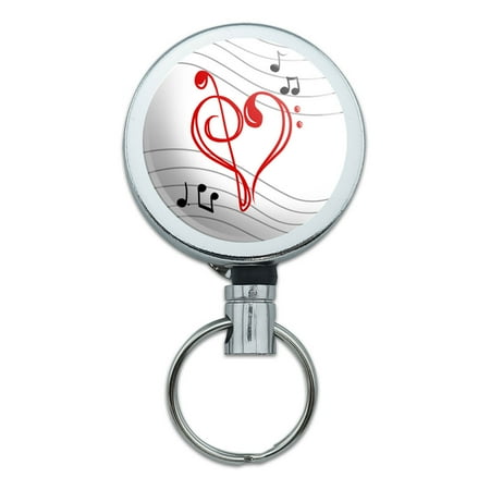 Clef Key - Treble Bass Clef Heart Music Red Retractable Belt Clip Badge Key Holder