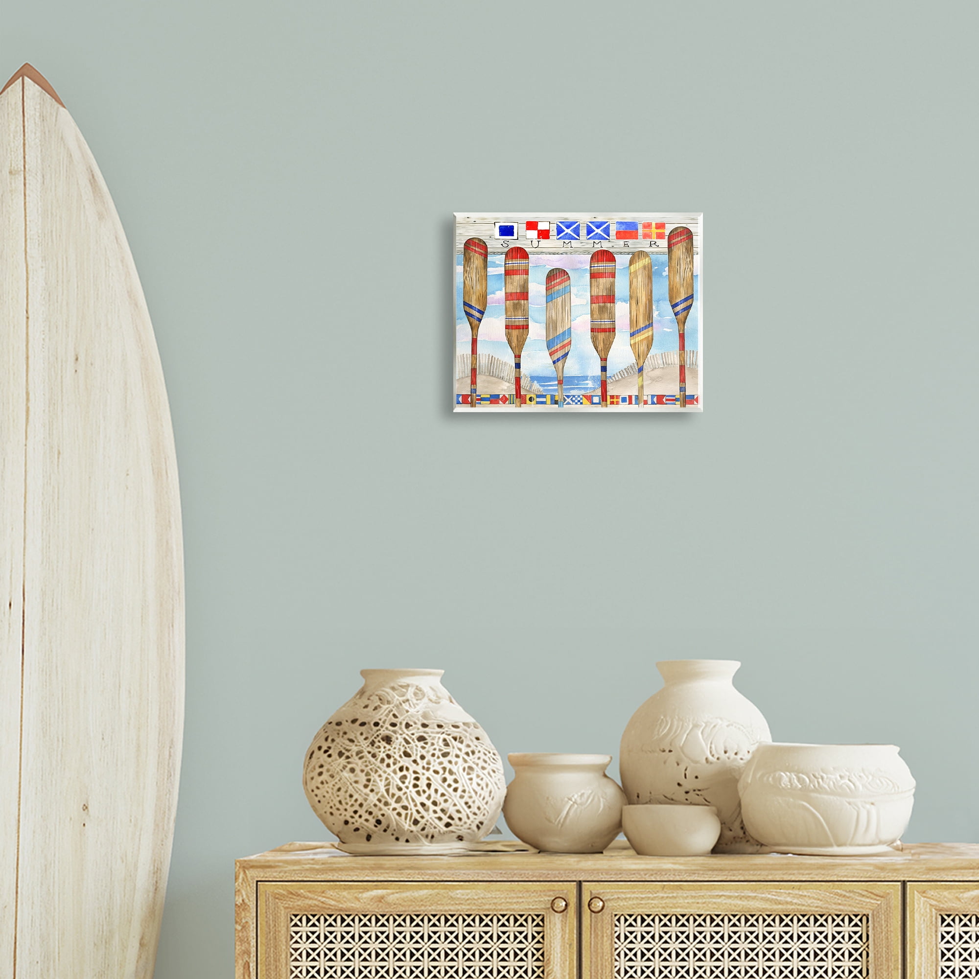 Stupell Industries Nautical Flags & Paddles Nautical & Beach Painting Unframed Art Print Wall Art, 14 x 11
