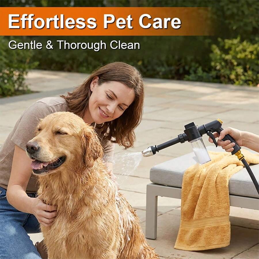 High Pressure Car Wash Spray Gun With Foam Bottle - Multifunctional Water Gun, Suitable For Pets, Motorcycles, Home And Garden - Durable Long Nozzle, Efficient Cleaning And Irrigation, Battery-Free