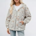 thumbnail image 2 of Women Camo Zip Up Hoodie Fleece Trendy Maple Leaf Print Long Sleeve Jackets Camouflage Loose Fit Sweatshirts with Pockets Z002-White M, 2 of 5