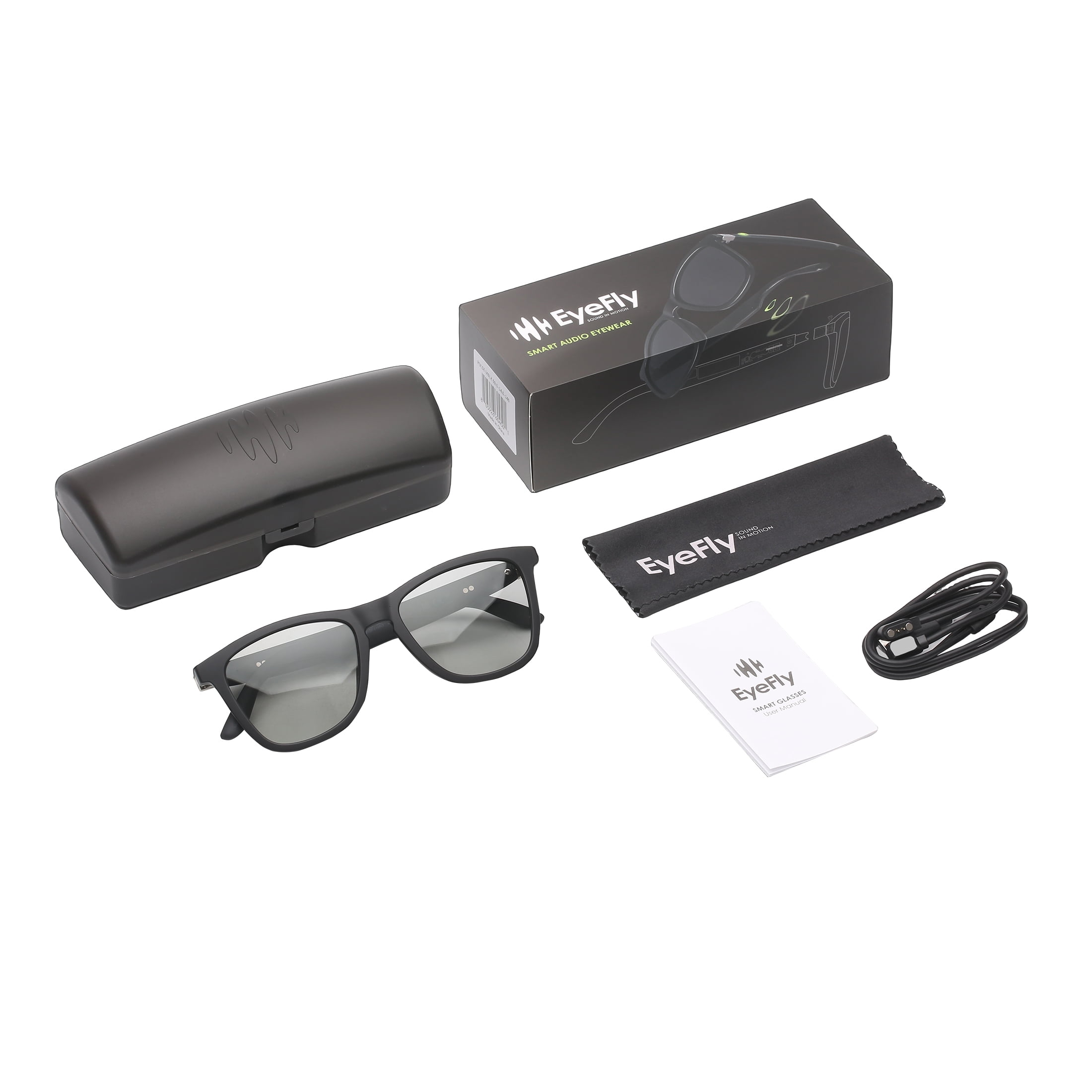 Eyefly Breeze Prescription Ready Bluetooth Rechargeable Unisex Sunglasses, Matte Black, Includes Case
