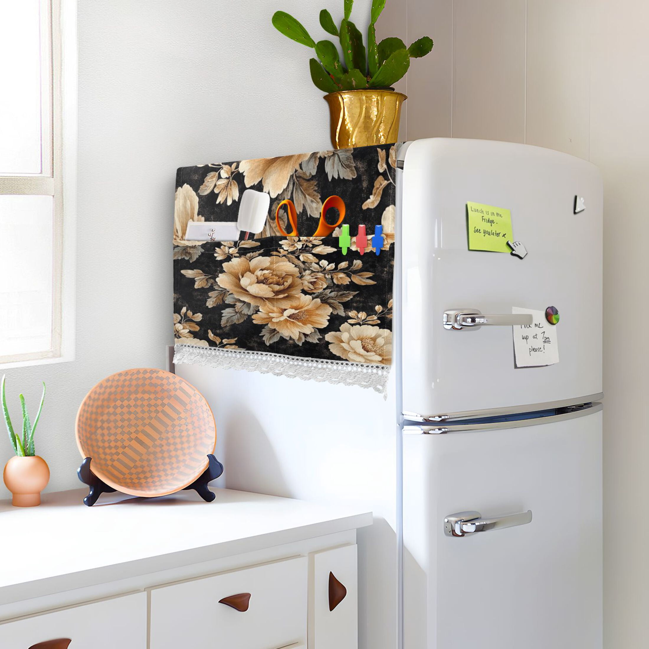 WOBOGO Brown and Beige Flowers Pattern Washing Machine Cloth Dryer Refrigerator Top Cover Protective Non-Slip Mat For Kitchen Laundry