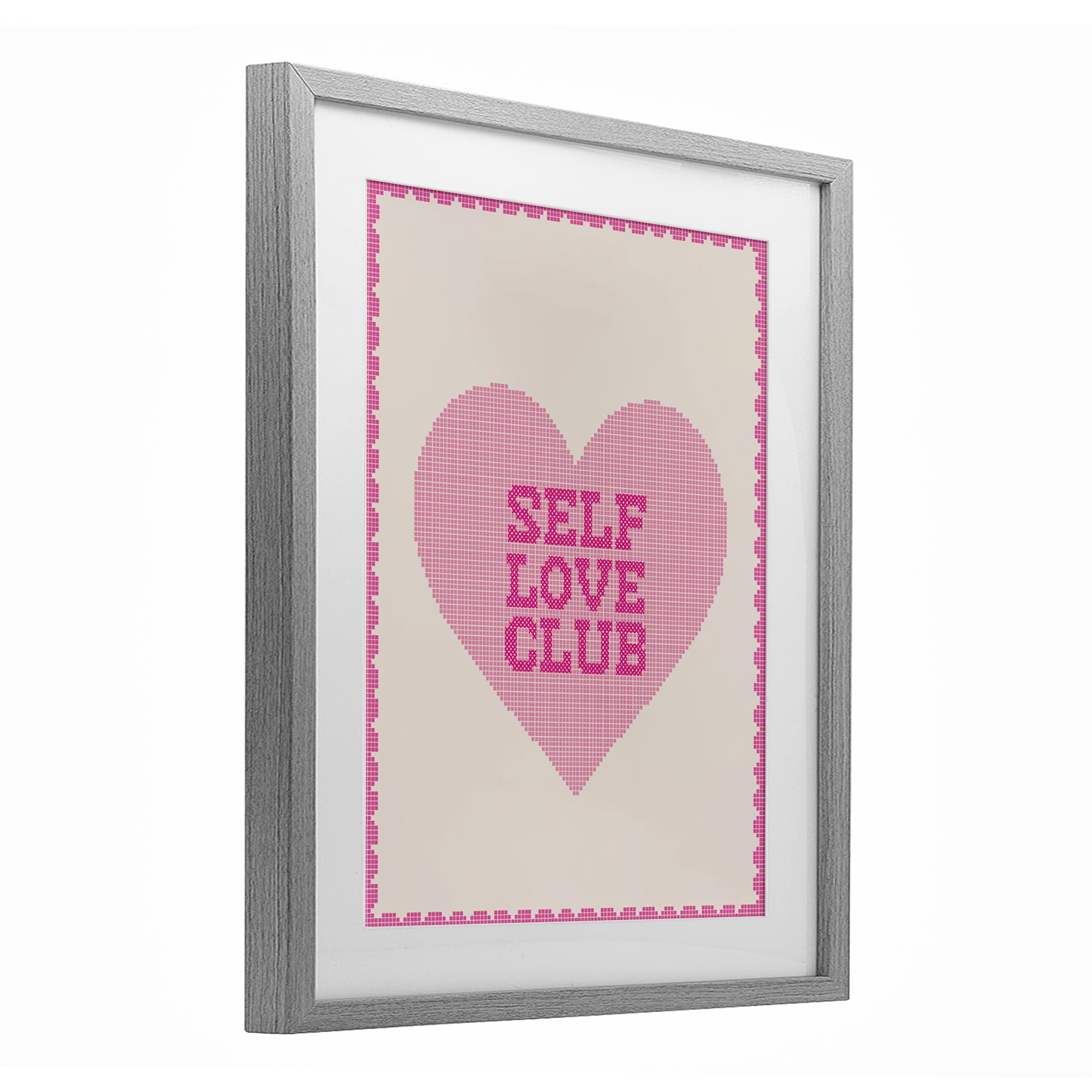 Stupell Industries Self Love Club Pixel Heart Gray Framed Print Under Glass, design by Lil' Rue