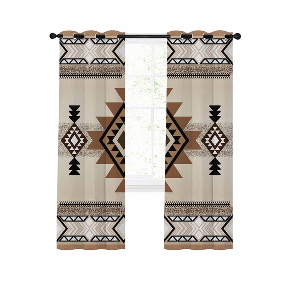 Brown Southwestern Blackout Curtains 96 Inches Long for Bedroom, Boho Ethnic Geometric Farmhouse Thermal Insulated Room Darkening Black Out Window Curtain Panels Grommet Drapes for Living Room