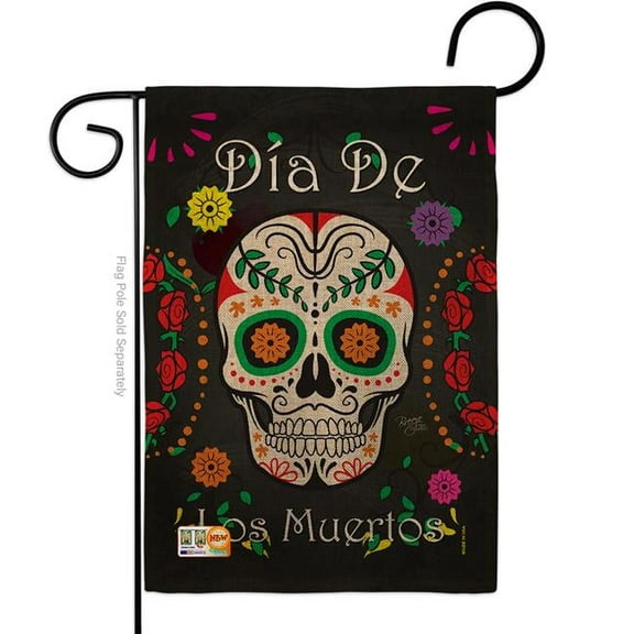 Breeze Decor BD-HO-G-112009-IP-DB-D-US15-BD 13 x 18.5 in. Dia De Los Muertos Burlap Fall Halloween Impressions Decorative Vertical Double Sided Garden Flag