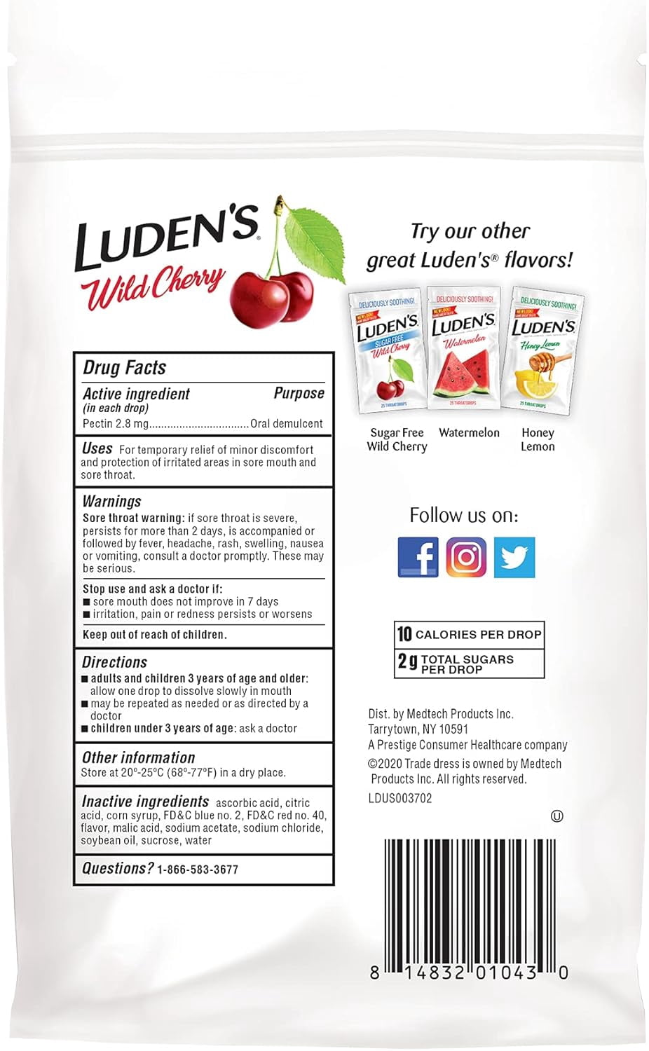 Luden's Sore Throat Drops, For Minor Sore Throat Relief, Wild Cherry, 30 Count, 12 Pack