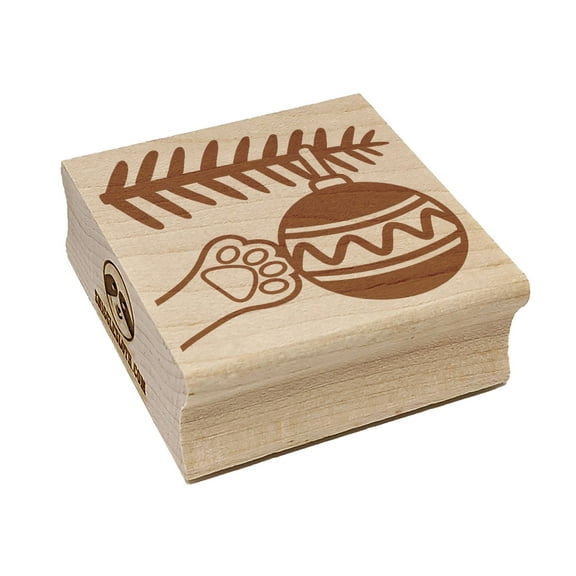 Cat Paw Hitting Ornament Christmas Square Rubber Stamp Stamping Scrapbooking Crafting - Small 1.25in